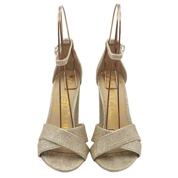 Sam Edelman Yancy Gold Metallic Textured Open Toe Block Heel Sandals Size 7 - Picture 9 of 16